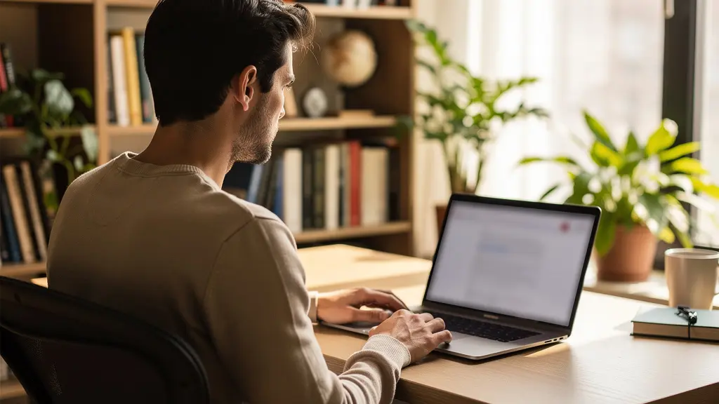 Écran de simulation de prêt immobilier consulté depuis un bureau à domicile