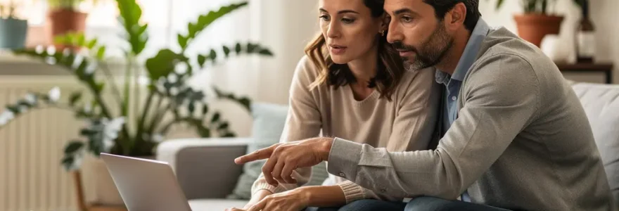 Couple français consultant un ordinateur pour leur projet de crédit immobilier