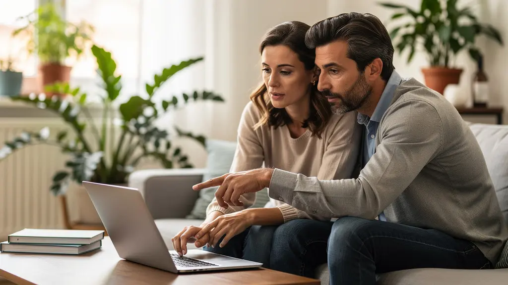 Couple français consultant un ordinateur pour leur projet de crédit immobilier