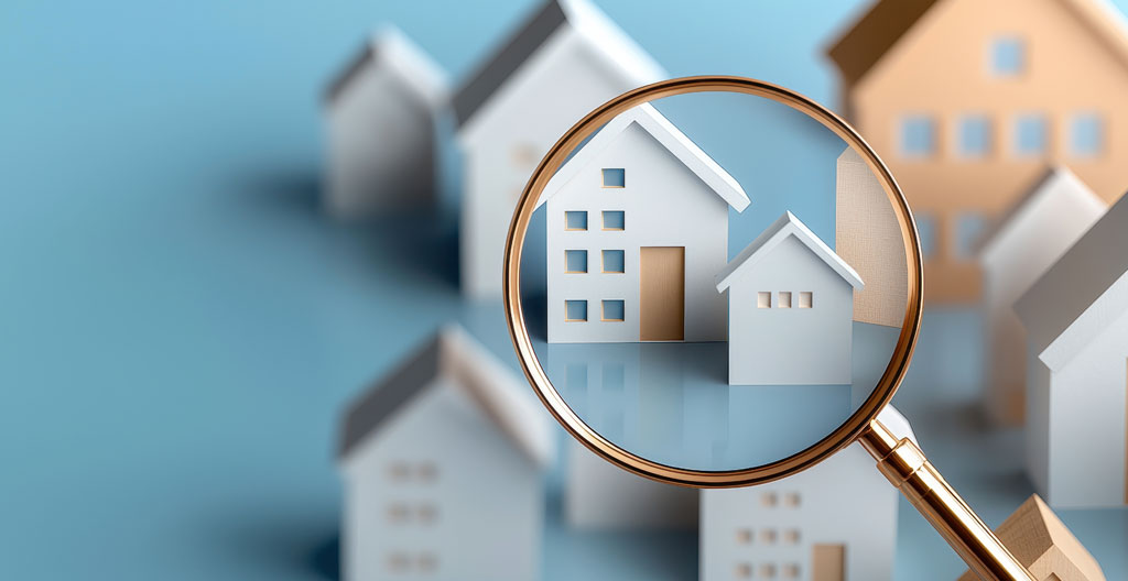 Illustration isométrique de trois cercles concentriques représentant les niveaux d'analyse immobilière : quartier, bien et caractéristiques techniques