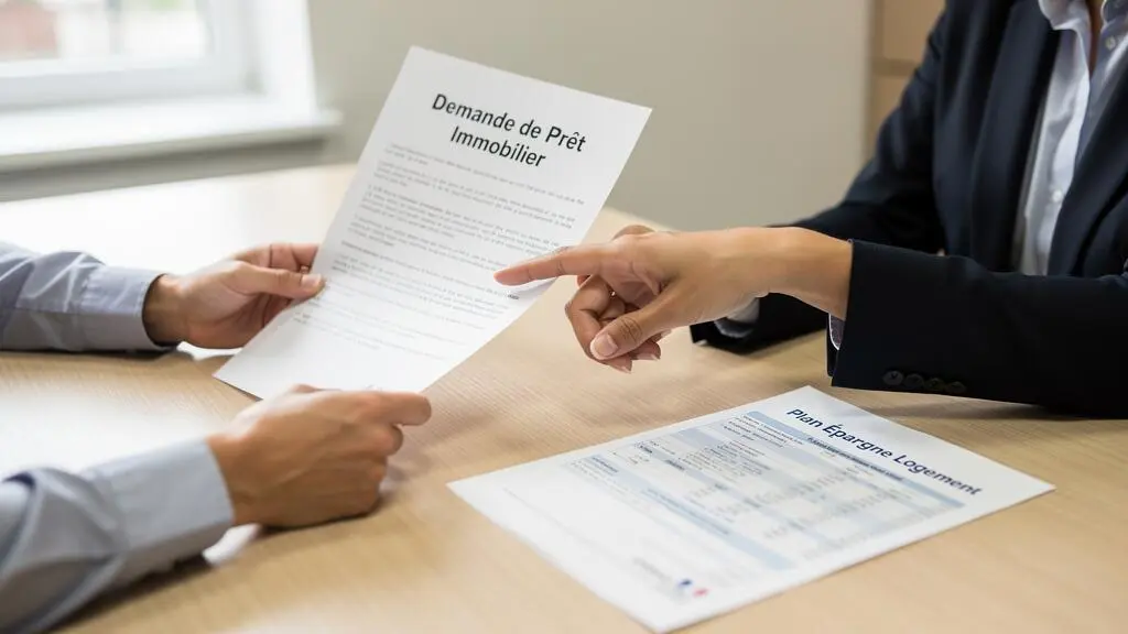 Consultation bancaire avec documents d'épargne et relevés sur le bureau, échange entre client et conseiller