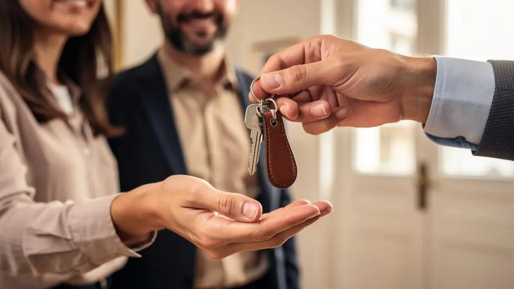 Remise de clés d'un logement entre les mains d'acquéreurs et d'un professionnel